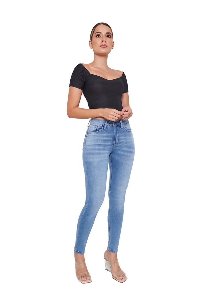 Jeans Skinny tiro alto 301 azul indigo medio oscuro rotos (copia)